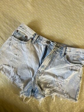 Abercrombie & Fitch Light Blue Distressed Denim Shorts